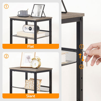 HOOBRO Tall Side Table, 3-Tier Telephone End Table with Adjustable Mesh Shelves, Small Entryway Table with Storage, Small Nightstand for Living Room, Bedroom, Hallway, Office, Greige BG01DH01G1
