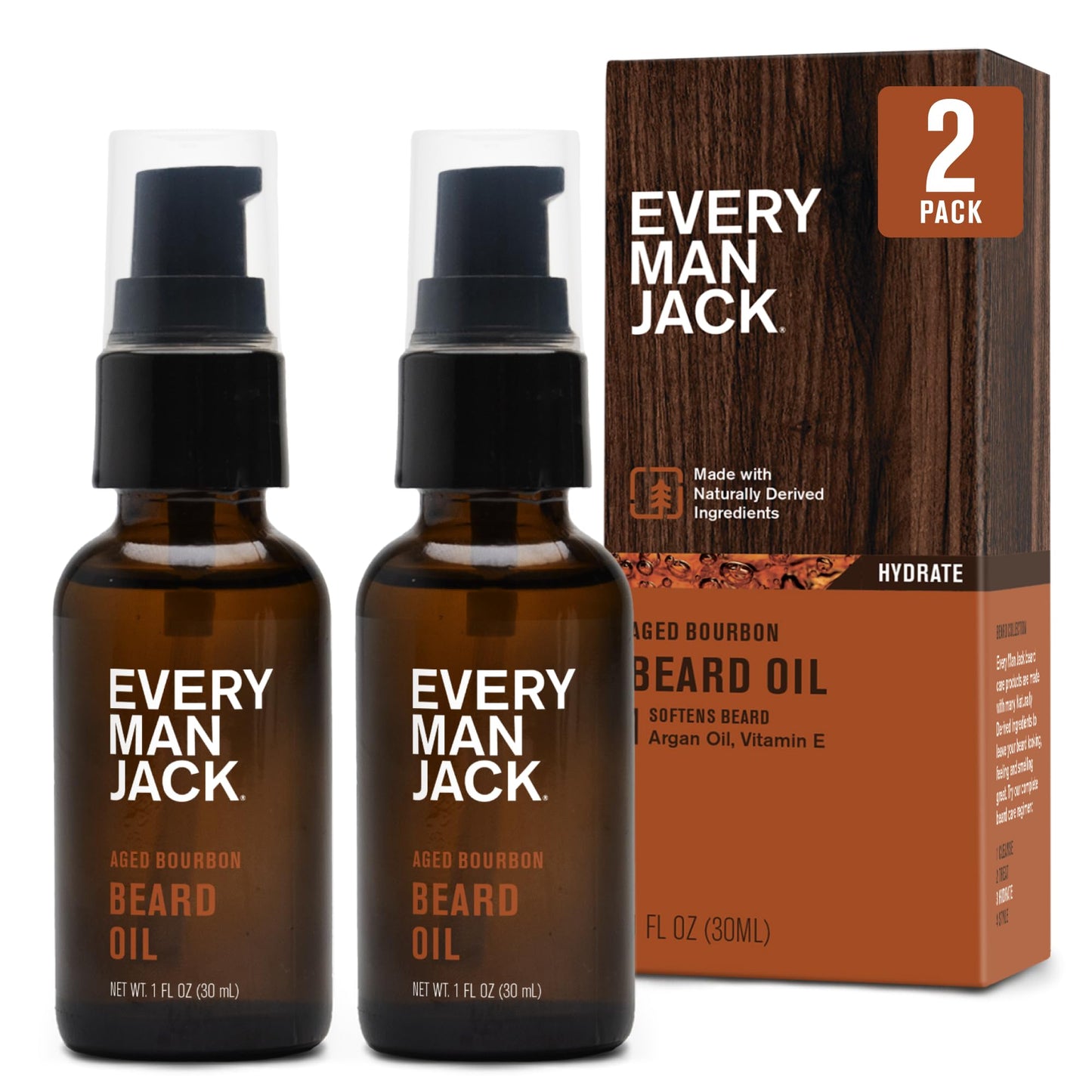 Every Man Jack Men's Beard Oil - Aged Bourbon Fragrance - Deeply Moisturizes and Softens Your Beard and Adds a Natural Shine - Naturally Derived with Shea Butter and Argan Oil - 1 fl oz