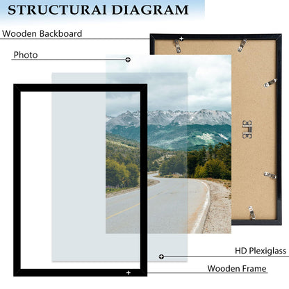 QOTIB Wood 14x19 Picture Frame Black for Wall Hanging, 14 x 19 Frame Photo Frame for Wall Horizontally or Vertically, Black, 1 Pack