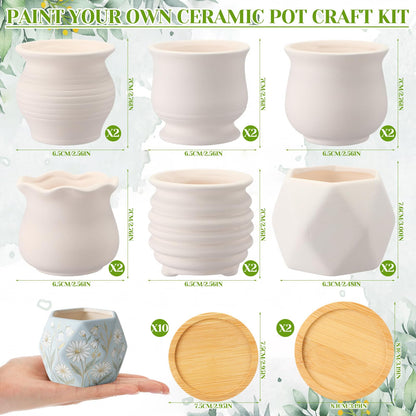 Leitee 15pcs Flower Pots 3 Inch Paint Your Own Ceramic Pot Craft Kit Ready-to-Paint Small Succulent Pots Bulk with Drainage Hole Paint Set Mini Paintable Plant Vase for Spring Birthday DIY Gift