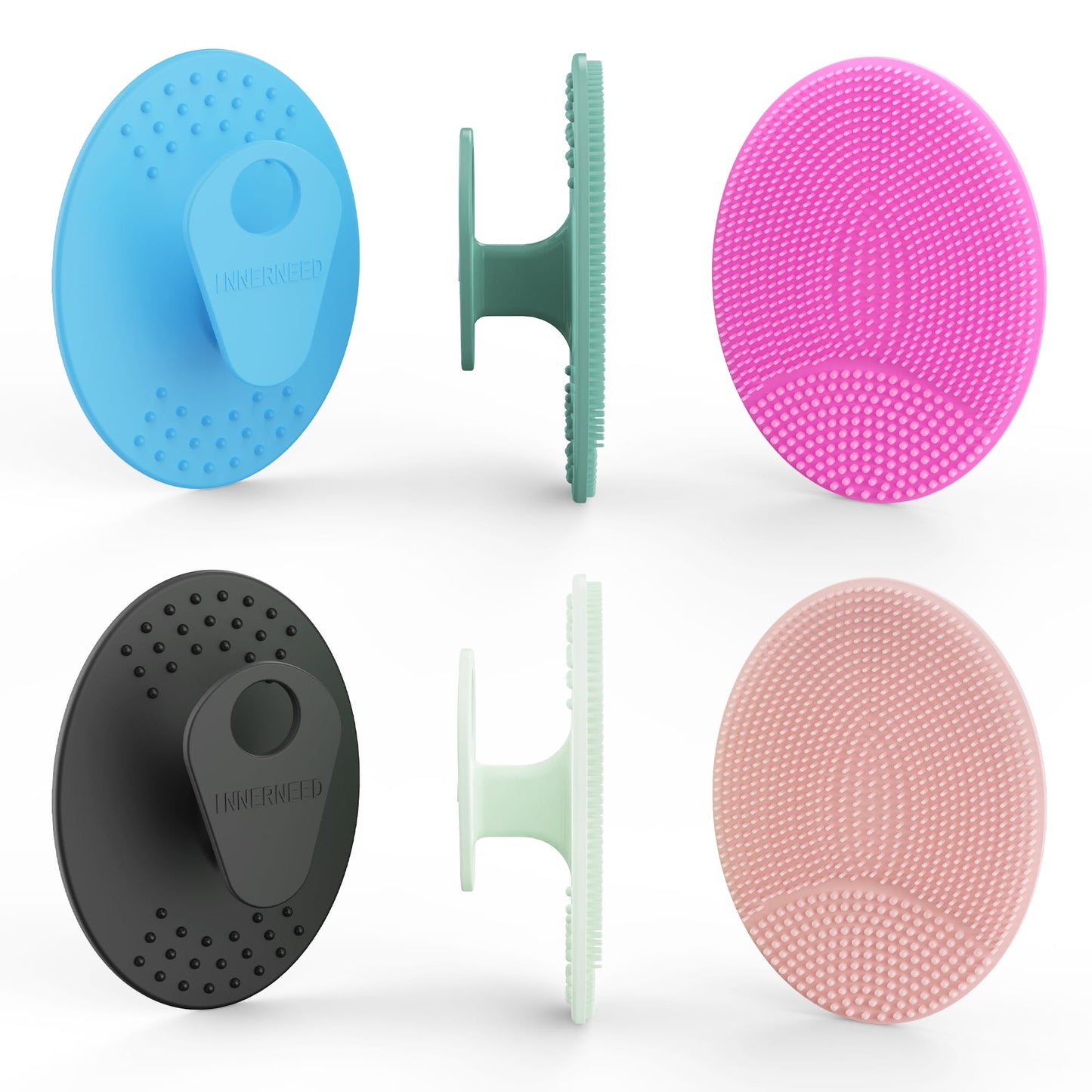 INNERNEED Super Soft Silicone Face Cleanser and Massager Brush Manual Facial Cleansing Scrubber Handheld Wash Pad for Sensitive, Delicate, Dry Skin (Pack of 4)