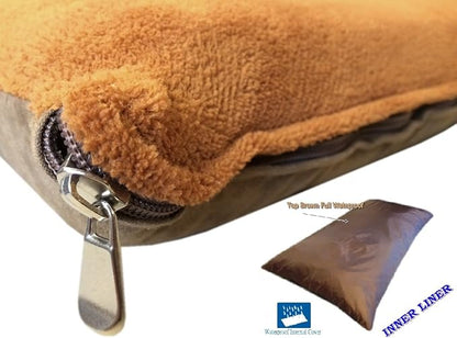 Durable Comfort Micro-Cushion Memory Foam Pet Dog Pillow Bed with Waterproof Liner + External Cover for S,M,L Dogs- Complete Set (Sudan Brown Coral Fleece, 36''x29'')