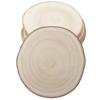 KINJOEK 6PCS 9-10 Inch Large Natural Wood Slices with Bark, Unfinished Wooden Table Coasters Circles, Blank Round Wood Ornaments Slice Bulk for Centerpieces DIY Craft Wedding Party Christmas Decor