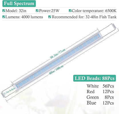 HITOP Full Spectrum LED Aquarium Light – 32-40" Classic Fish Tank Light with Timer, Aquarium Plant Light with Stable Extendable Brackets