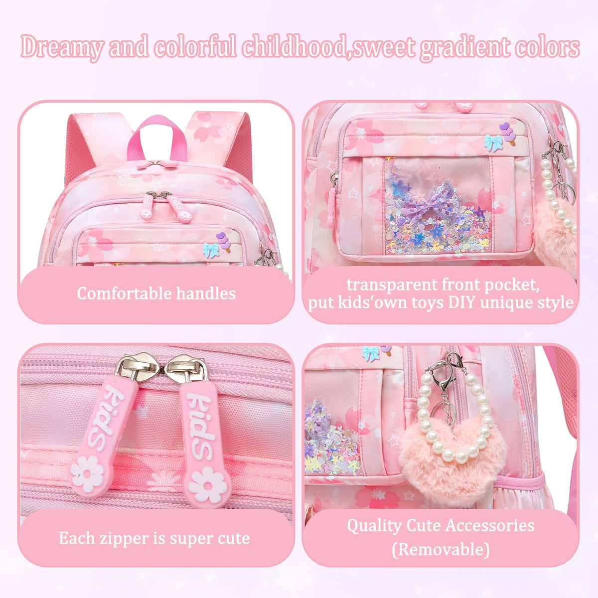 Lovely Girls Backpack School Bag for Students Kids Book Bag with Multiple Pockets Splash-proof Children's Backpack（17inch Pink）