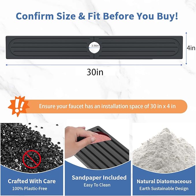 Fast Drying Kitchen Sink Splash Guard, Durable Stone Kitchen Faucet Mat