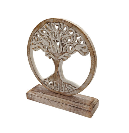 VANIYA CRAFTS® Wooden Tree of Life Sculpture – Handmade Carved Table Decor Statue for Living Room, Bedroom, Office, or Shelf (Antique White)