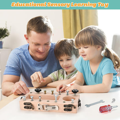 WoodTrove Montessori Screwdriver Board Set with Lock and Key, Montessori Toys for 3 4 5 Year Old, Wooden Screw Driver Activities Tools, Fine Motor Skills Preschool Learning Sensory Toy