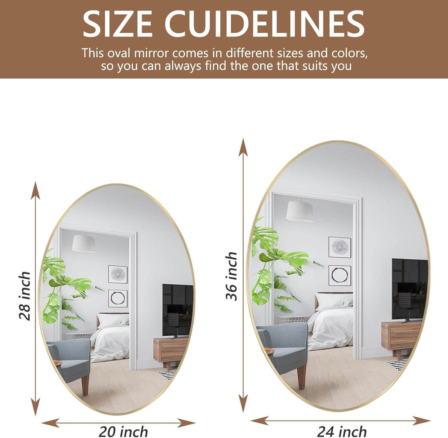 JENBELY Oval Wall Mirror, 22"x30" Gold Oval Vanity Mirror, Bathroom Mirror of Metal Frame, Home Decorative Wall Mounted Mirror for Bathroom, Living Room, Entryway, Vanity