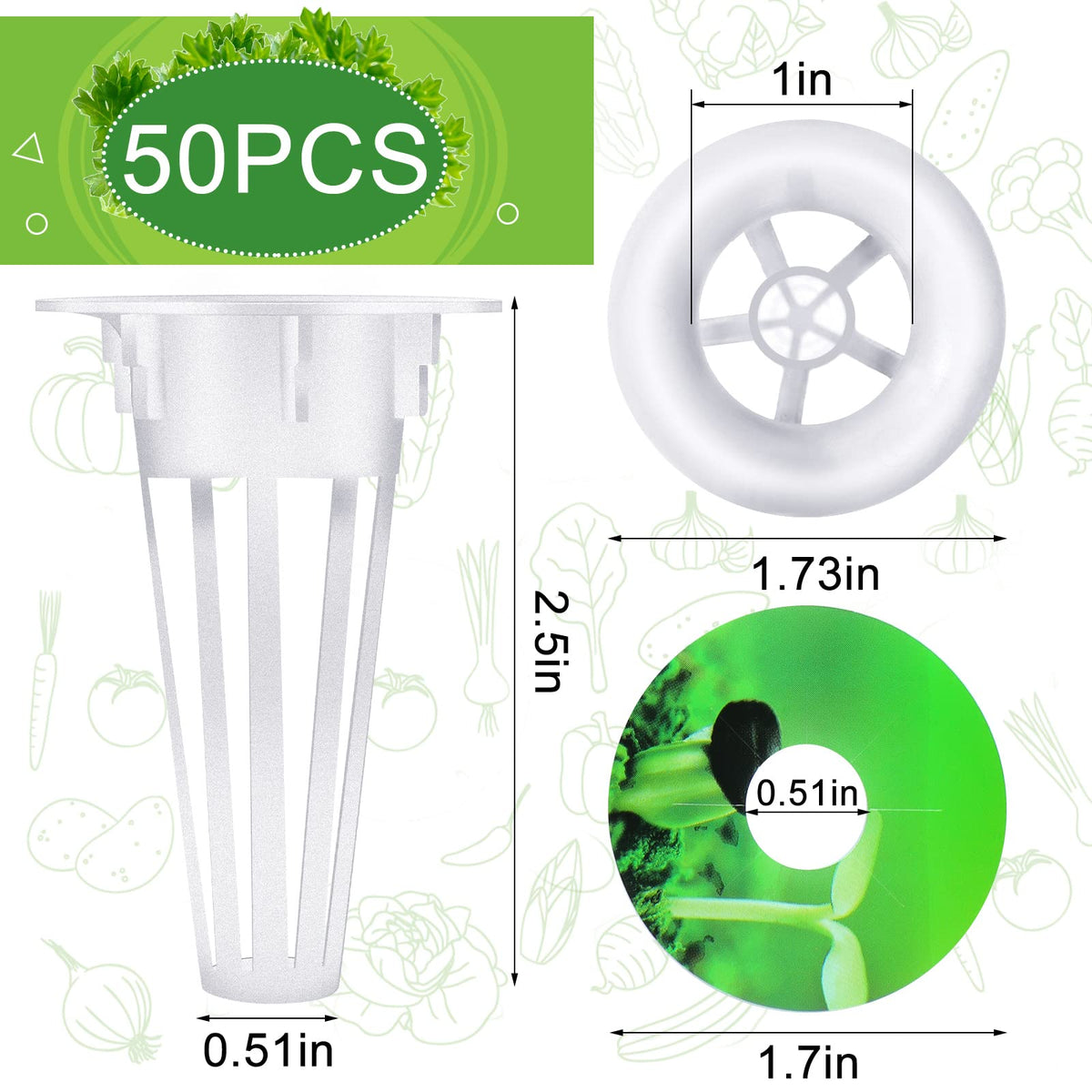 Cunhill 100 Pcs Hydroponic Growing Kit Include 50 Pcs Plant Replacement Basket Containers and 50 Pcs Seed Pot Label Compatible with Hydroponic Growing System(0.5 Inch,White)