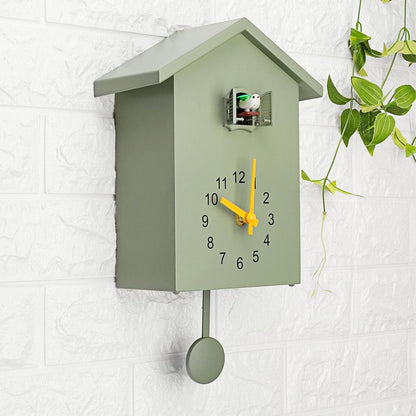 CHEOTIME Modern Cuckoo Clock, Bird House Design Wall Clock, Automatic Bird Call 6am to 9pm, Silent Movement, Decorative Pendulum Clock for Living Room Bedroom Kitchen Office