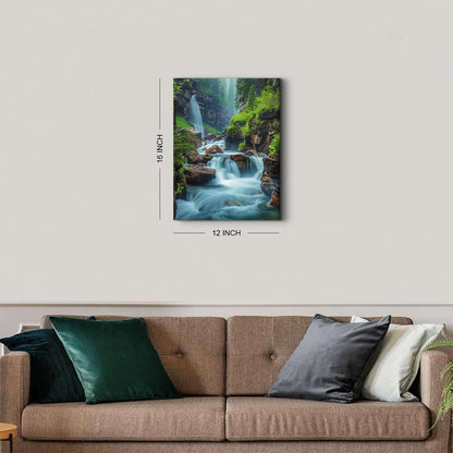 Waterfall Canvas Wall Art Nature Forest Pictures Zen Wall Decor Bathroom Decor Virginia Falls Landscape Poster Prints Tropical Mountain Scenery Painting Artwork Spa Living Room Home Decorations 12x16”