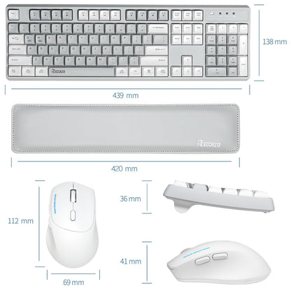 RECCAZR Wireless Keyboard and Mouse Combo with Wrist Rest, 2.4G Full-Sized Keyboard and Mouse Cordless, 3 DPI Adjustable Silent Mouse, Dual-System Keyboard for Computer/Laptop/Windows/Mac