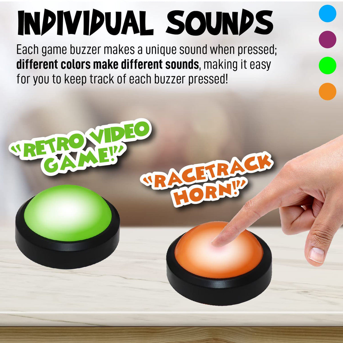 Teacher's Choice 4 Pack Light Up Game Buzzers with Unique Loud Sounds for Each Buzzer | Great for Trivia Games, Family Feud, Jeopardy, Competition, Spelling Bees and More