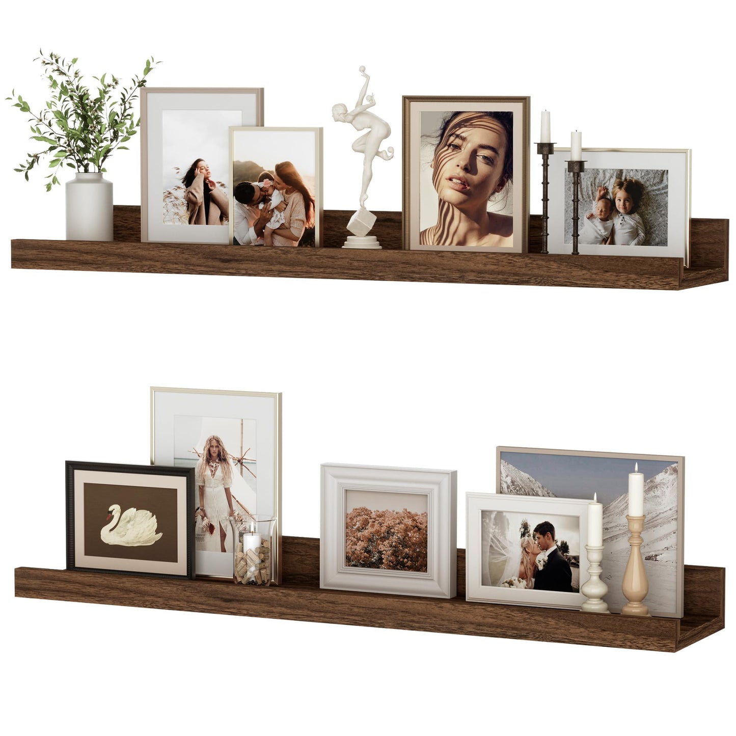 Feihorrm Floating Shelves for Wall, 24 inch Wood Floating Shelves Set of 2, Picture Ledge Shelf for Books Photo Frames, Wall Mounted Shelves for Bathroom Bedroom Living Room Kitchen, Walnut