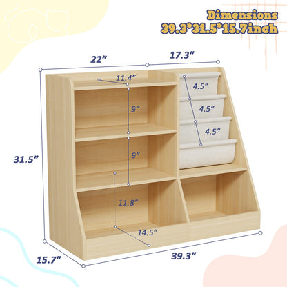 IKALIFE 39" Large Kids Wooden Bookshelf and Toy Storage Organizer, Baby Bookcase with Sling Book Rack, Children Toddler Wooden Book Shelf for kids rooms, Playroom, Classroom, Nursery, School (Natural)