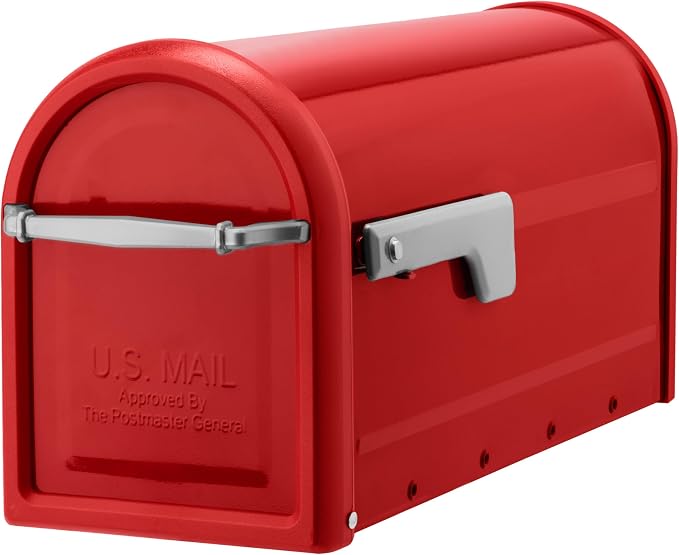 Architectural Mailboxes Chadwick Post Mount Mailbox, Red, Medium | Galvanized steel build for outside with weather-resistant build and rust-resistant powder-coat finish. USPS approved.