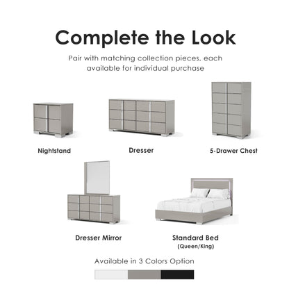 Furniture of America Alistair Modern Wood Nightstand with 2 Drawers and Vertical Chrome Handles, Large Bedside Table, Wooden Night Stand for Bedroom, Guest Room, Dorm, No Assembly Needed, White