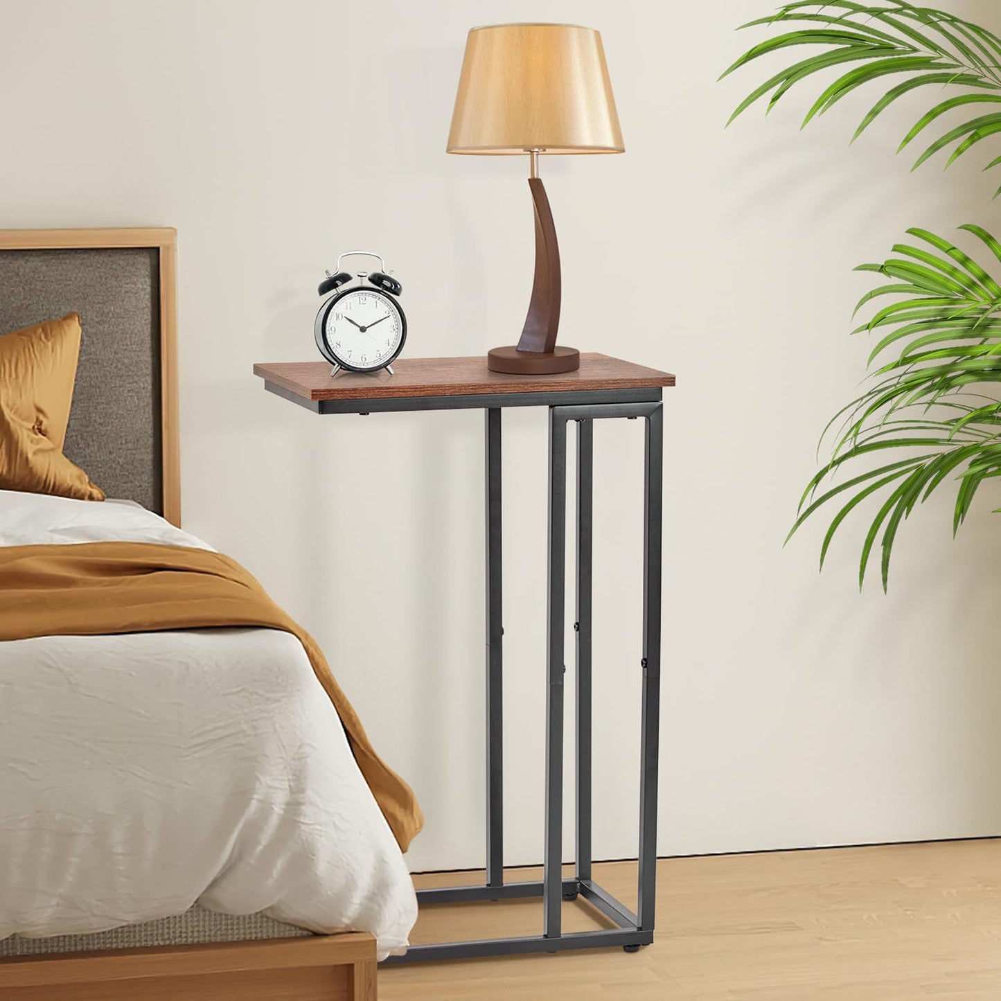 fusehome C-Shaped End Table, for Living Room, Bedroom, Small Spaces, TV Tray Couch Side Tables Laptop Table, Rustic Brown and Black
