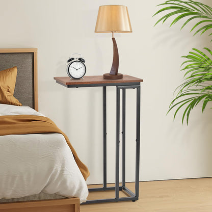 fusehome C-Shaped End Table, for Living Room, Bedroom, Small Spaces, TV Tray Couch Side Tables Laptop Table, Rustic Brown and Black
