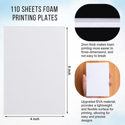 HFKPJRT 110 Pcs Foam Printing Plates, 4 x 6 Inch White Foam Sheets, 2mm Thick Eva Foam Board for Crafts, Styrofoam Sheets Set for Card Making, Crafting, Printing, Stamp, Classroom, Scrap Booking