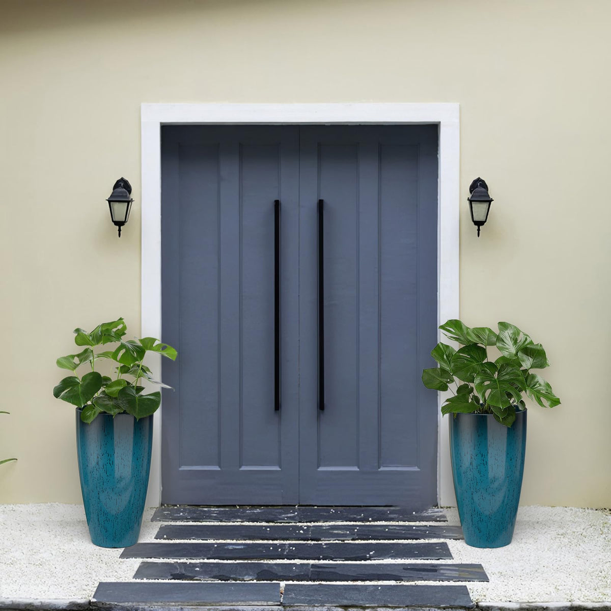 ZMTECH 21 Inch Tall Plant Pots for Indoor & Outdoor Use Set of 2, Large Plastic Planters with Removable Tray for Outside with Drainage Holes for Front Porch Patio Garden, Dark Teal Blue