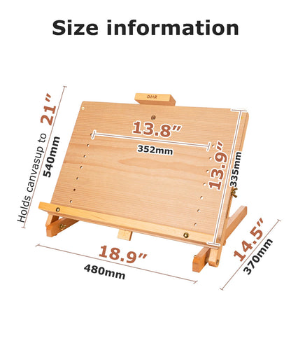 DJAR Tabletop Easel for Painting, Adjustable Solid Beech Wood Table Top Easel Stand for Artists & Adults, Sketching Drawing Board Hold Canvas up to 23", Natural