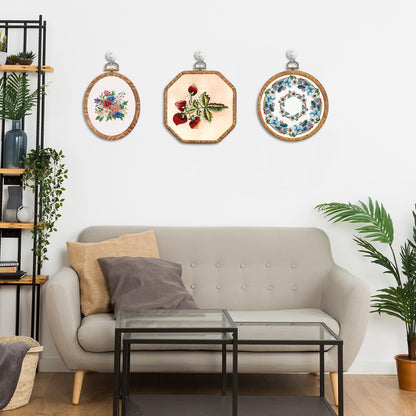 Oqqlin 9 Pcs Embroidery Hoop Frame, 4 Shapes Large Imitated Wood Cross Stitch Hoop Ring with Scissors Display Decorative Embroidery Hoops for DIY Arts, Crafts, Sewing, Hanging Ornaments Decor