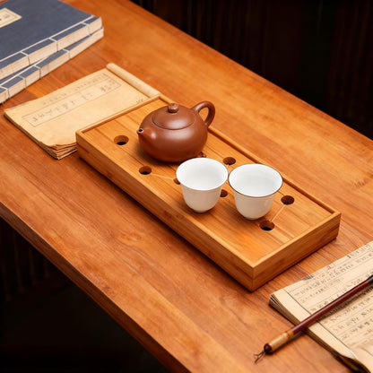 JIKUGO Seven Stars Bamboo Tea Tray 11.8x4.84x1.38in Gongfu Tea Tray Chinese Tea Set Japanese/Chinese Gongfu Tea Table Home Furnishing Serving Water Storage Bamboo Tea Table