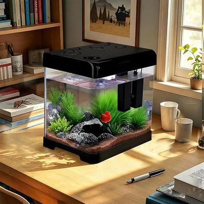 Betta Fish Tank,5 Gallon Glass Aquarium Starter Kit, Small Fish Tank with Filter and Light.