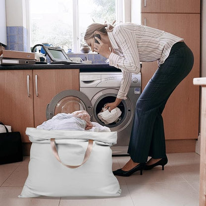 Cotton Canvas Laundry Bag with Handles & Drawstring Straps, Heavy Duty Extra