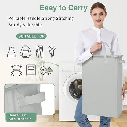 Slim Laundry Basket with Lid and Handles, Foldable Laundry Basket