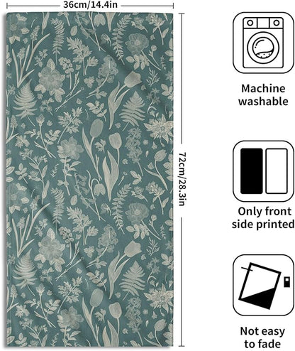 Aqua Spring Floral Hand Towels for Bathroom Set of 2 Flower Leaves Vintage
