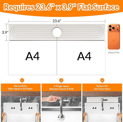 23.6 Inch Stone Faucet Mat for Kitchen Sink Splash Guard, Diatomite Sink