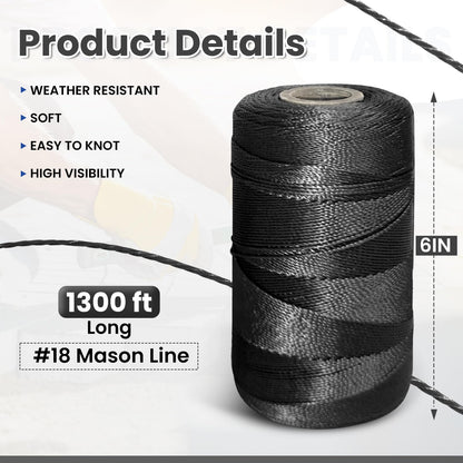 NEWSEED 5 Rolls Mason Line, 1300FT Per Roll #18 Nylon String Line, Nylon Twine for Gardening, Masonry Tools, Construction Layout, Crafting DIY Project, Fluorescent Black