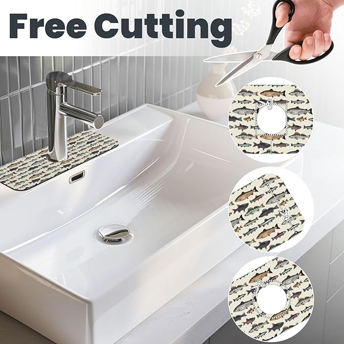 Vintage Bass Fish Bait Fishing Kitchen Sink Splash Guard Faucet Mat 1 Pcs