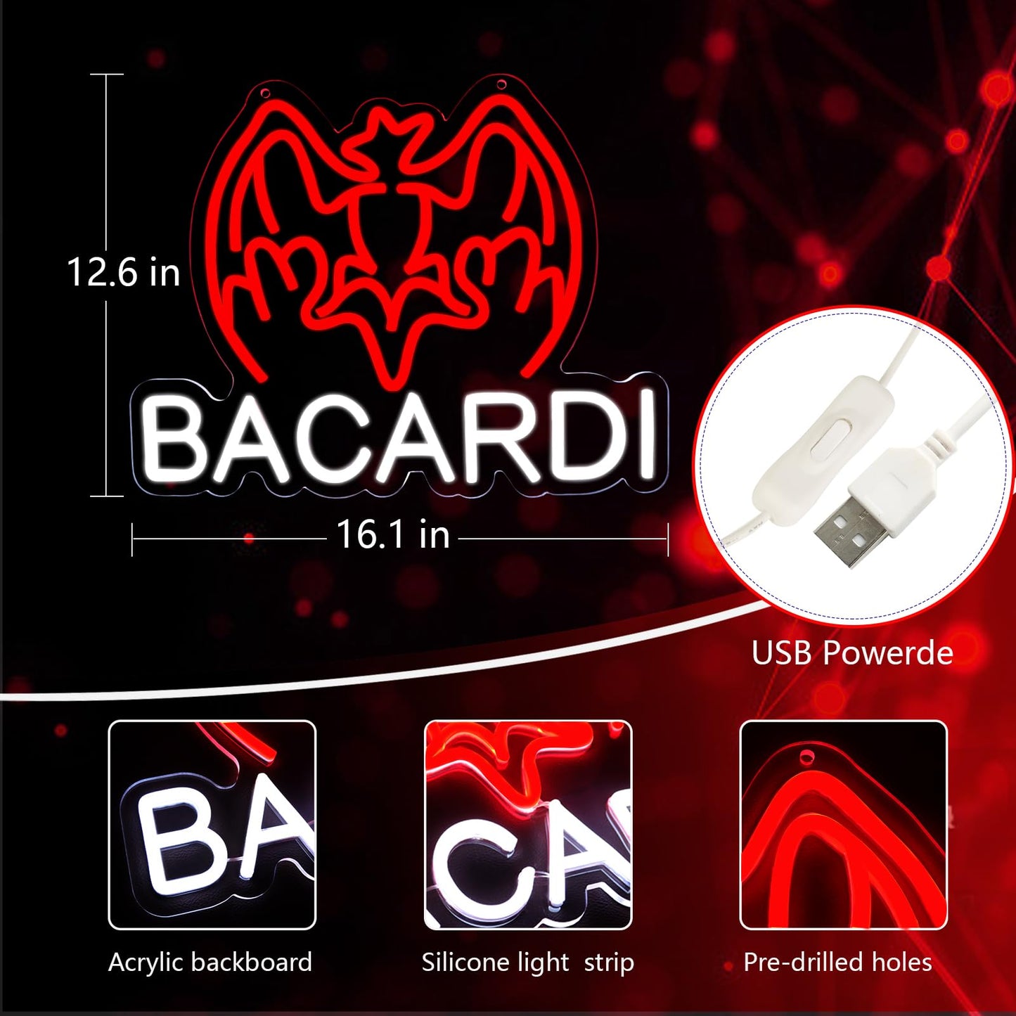 Neon Signs for Wall Decor，Neon Lights for Bedroom Led Business Signs Suitable for Drinks Shop、Man Cave、Christmas Gifts，16 * 10Inch(red)
