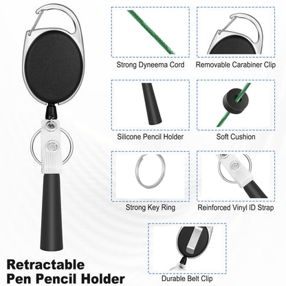 pasezenn 4 Pack Retractable Pen Holder with 31.5" Dyneema Cord, Elastic Silicone Retractable Pencil Holder Ideal for Carpenters,Nurses, Mechanics, Architects, Office Workers