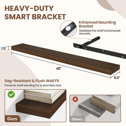 Acovy 48 Inch Floating Shelves for Wall 1 Pack, 48" Wall Shelves for Books, Storage, Decor, Wall Mounted Floating Shelf with Invisible Brackets for Kitchen, Living Room, Walnut