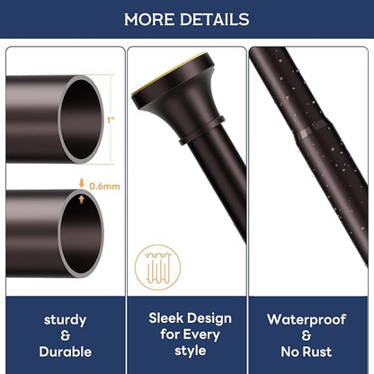 Adjustable Shower Curtain Rod 31-104 Inch, Never Rust Stainless Steel Brown Tension Rod, 1" Heavy Duty No-Drill for Bathroom, Kitchen & Closet