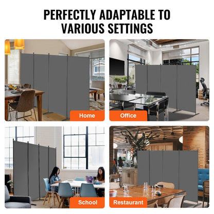 VEVOR Room Divider, 4 Panel Room Divider, 136" W Folding Privacy Screen and Portable Partition Divider for Room Separation, Freestanding Room Partitions for Office, Bedroom, Study, Grey
