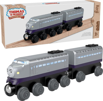 Thomas & Friends Wooden Railway, Kenji Engine and Coal Car, push-along train made from sustainably sourced wood for kids 2 years and up