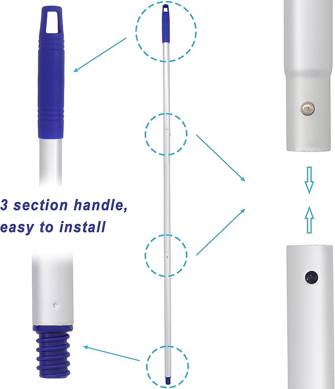 Mop, One Pole with Two Blue Microfiber Cloth Heads