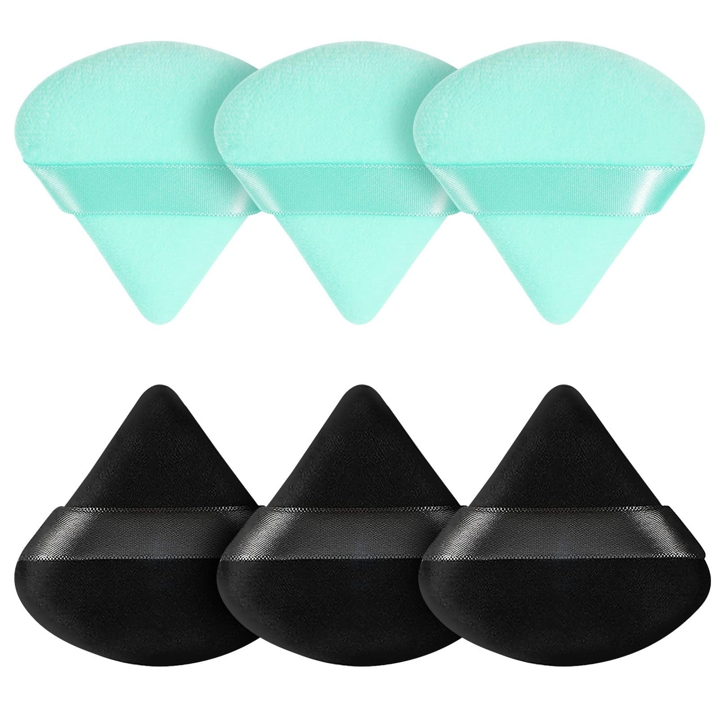Pimoys 6 Pieces Powder Puff Face Makeup Sponge Soft Velour Triangle Powder Puffs Beauty Sponge Stocking Stuffers for Loose Powder (Black, Pink)