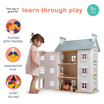Mentari Toys - Heather Hall - Large 4-Storey Wooden Dollhouse - DIY Doll House with Easy Assembly, Holiday Birthday Gift for Kids Girls Age 3+, Inspires Imaginative Role Play
