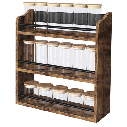BCOZLUX Spice Rack Wall Mounted, Wood 3 Tier Spice Rack for Countertop, Vertical Spice Organizer for Spice Jars and Seasonings, Hanging Spice Shelf for Kitchen Cabinet, or Pantry, Rustic Brown
