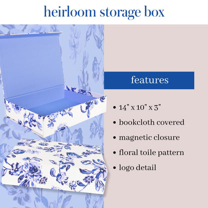 kate spade new york Heirloom Storage Box, 14" x 10" x 3" Decorative Organizer for Keepsakes, Greyboard Gift Box with Bookcloth Cover (Floral Toile)