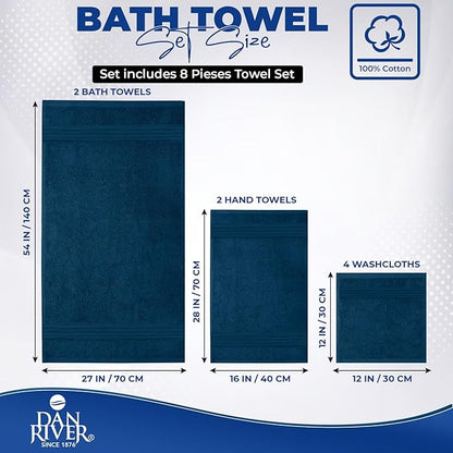 DAN RIVER 8 PC Luxury Bath Towels