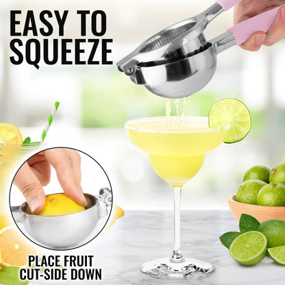 Zulay Lemon Squeezer Stainless Steel with Premium Heavy Duty Solid Metal Squeezer Bowl (Black Grip, Large)