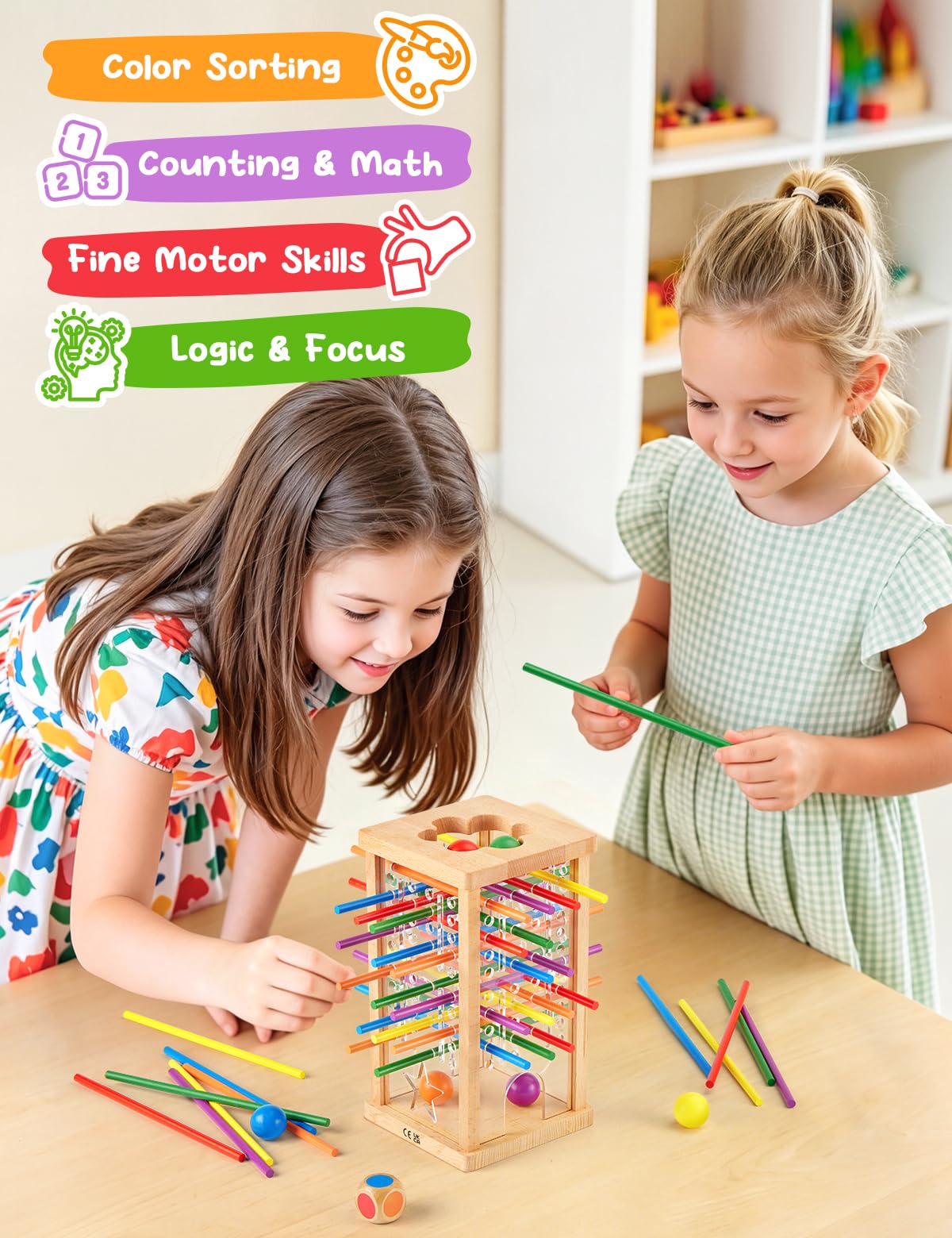 Montessori Wooden Board Game for Kids 4-6，Math Educational, Fine Motor Skills Toy for 3+ Year Olds Girls Boys, Classic Table Game for Family Night Gift for Boys and Girls